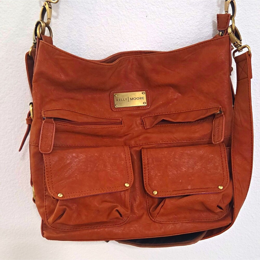 Kelly Moore Brown Leather Camera Shoulder Bag w/ Purple Padded Insert Dividers